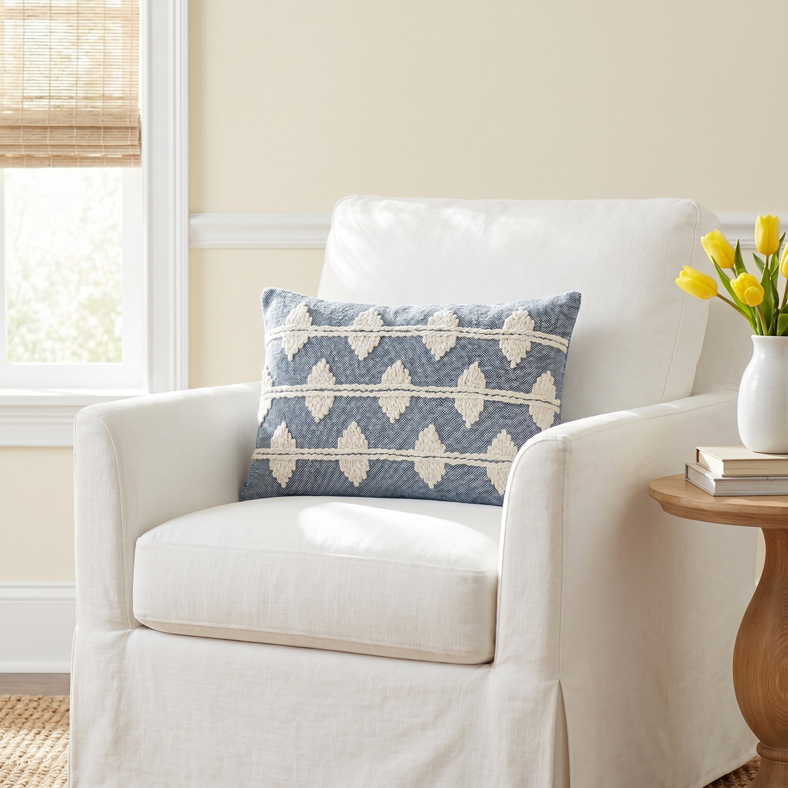 Heiden 20" x 14" Embroidered Throw Pillow, Blue