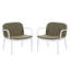 Fauteuil club d'extérieur en polypropylène Luna, structure blanche avec coussin vert, ensemble de 2-1373924653
