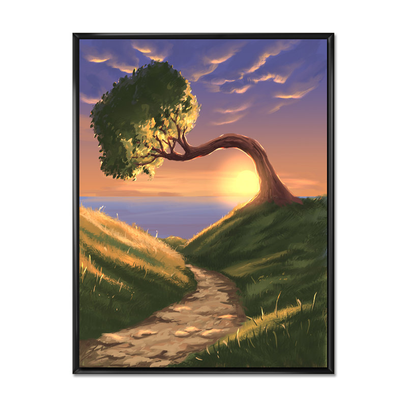 «Video Game Fantasy Tree Sunset Scenery», reproduction d'art sur toile, H 20 po x l 12 po x P 1 po, Cadre flottant noir
