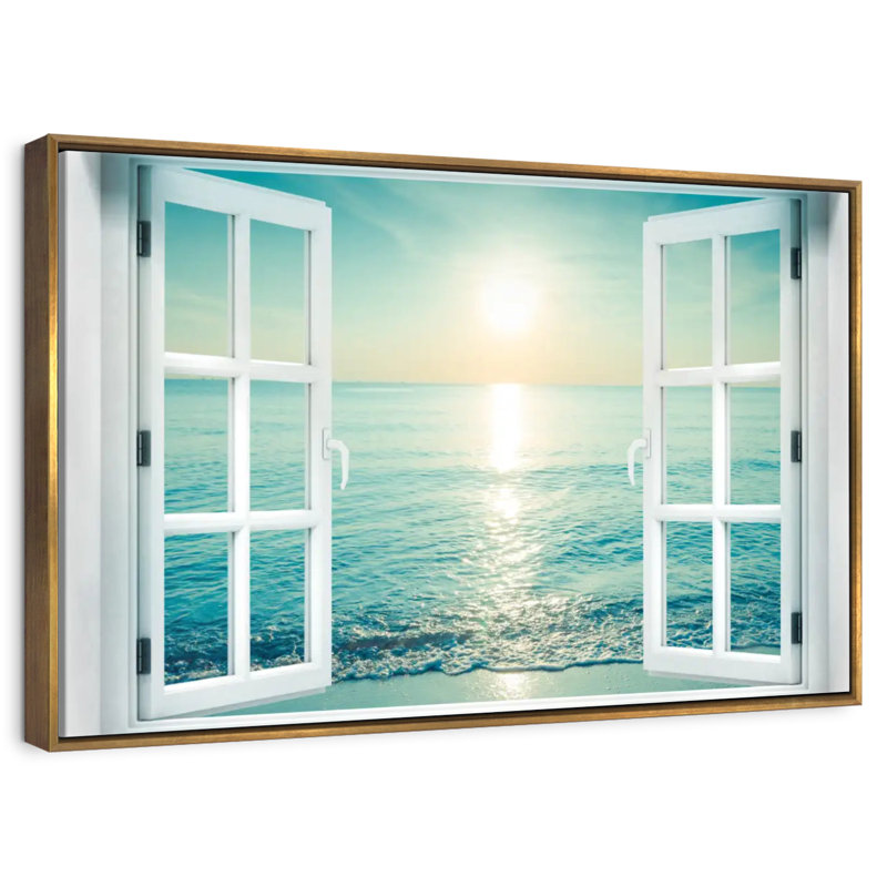 Fenêtre sur le paysage marin, 25 po x 17 po, Cadre flottant doré