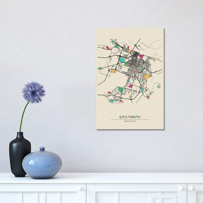 «Savannah, Georgia Map» par Ayse Deniz Akerman - impression sur toile tendue