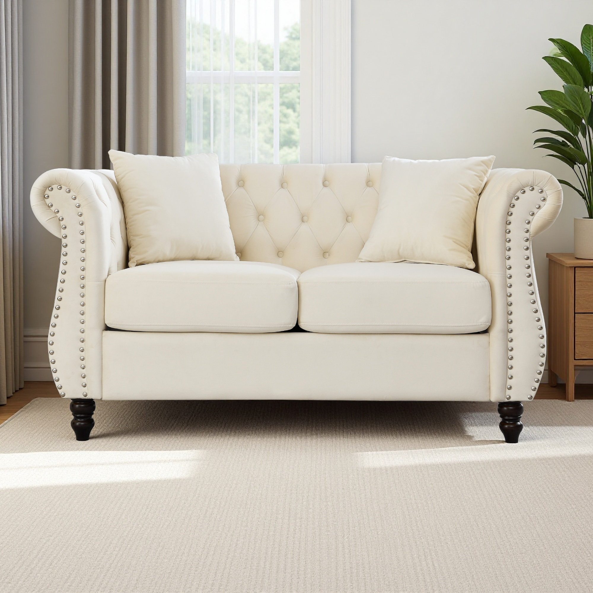 Hokku Designs 58.8" Chesterfield Sofa Velvet For Living Room, 2 Seater ...