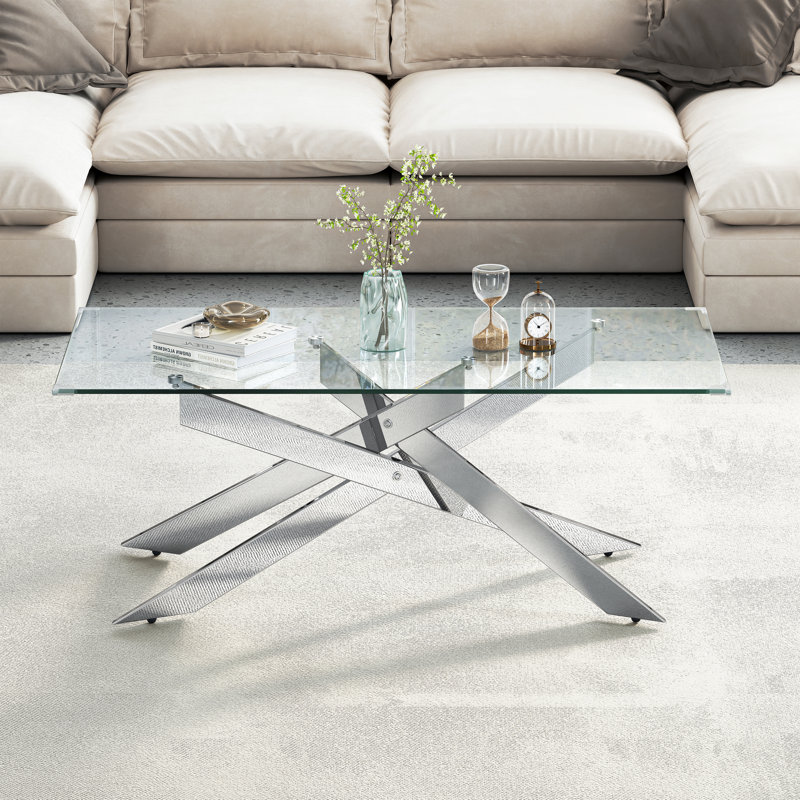 Madlaina Glass Top Single Coffee Table, Silver