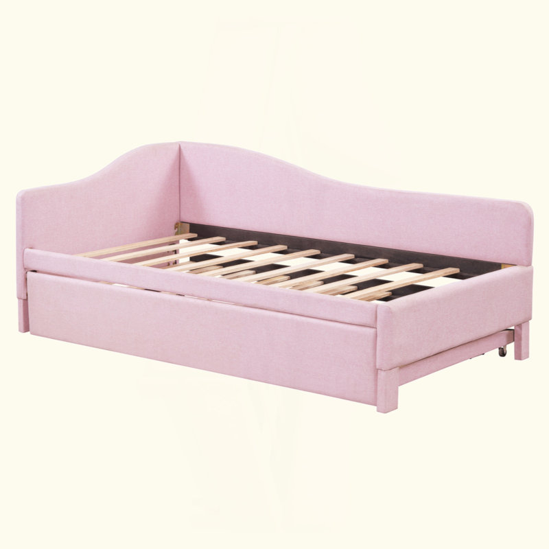 Upholstered L-Shaped Upholstered Daybed With Pop Up Trundle, Pink