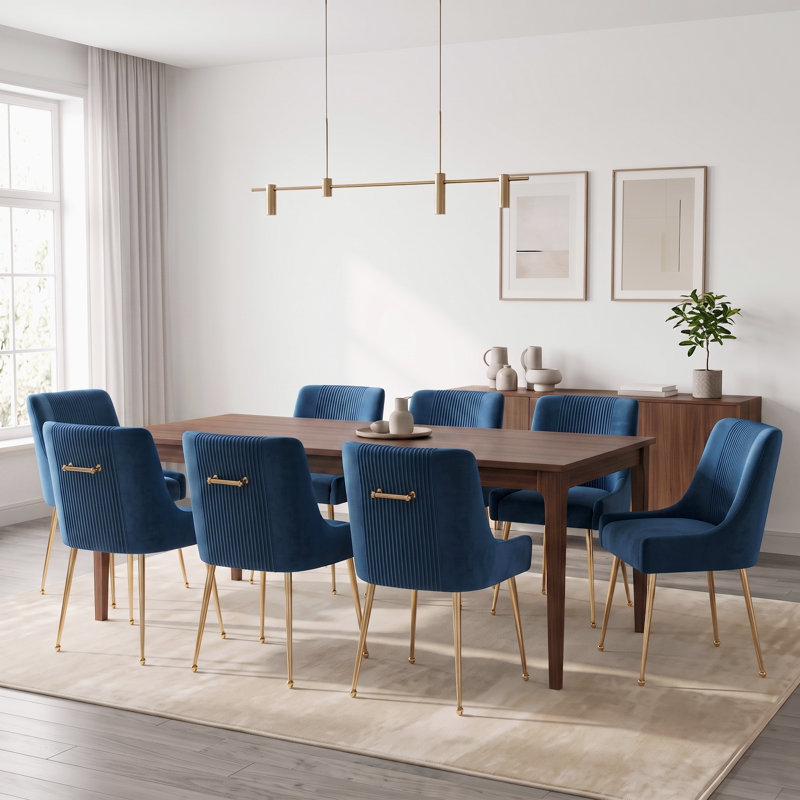 Elian Velvet Upholstered Dining Chair, Navy, 8