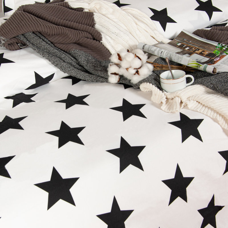 Ensemble de housse de couette en microfibre noir / blanc, Twin Duvet Cover + 1 Standard Sham