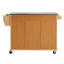 Îlot de cuisine intérieur en bambou avec plateau en acier inoxydable - Chariot mobile avec tiroirs, armoire et porte-serviettes pour la salle à manger et le bar