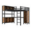 Style moderne, grand lit mezzanine en métal, bureau, rangement, garde-corps complet, lit robuste à assemblage facile avec garde-robe et convient aux pièces