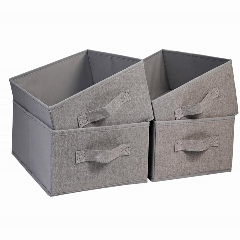 Gray Fabric Foldable Storage Bins with Handles, Set of 4