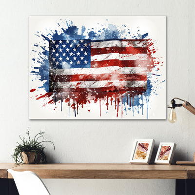 Aquarelle, drapeau américain III - drapeau États-Unis, art mural en métal