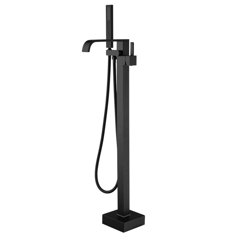 9955-Noir robinet de baignoire à fixation au sol à poignée simple noir mat