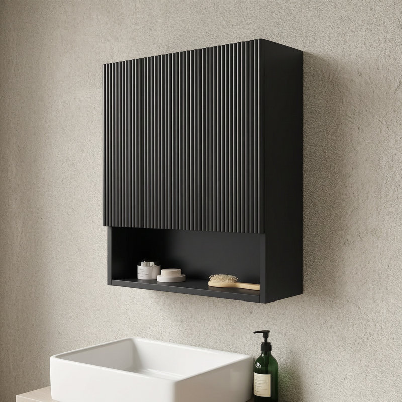 26" Wall-mounted Striped Bathroom Cabinet, Black