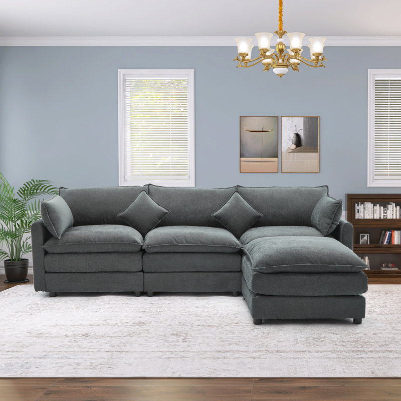 Kujtesa 4 Piece Upholstery Modular Sectional, Orange