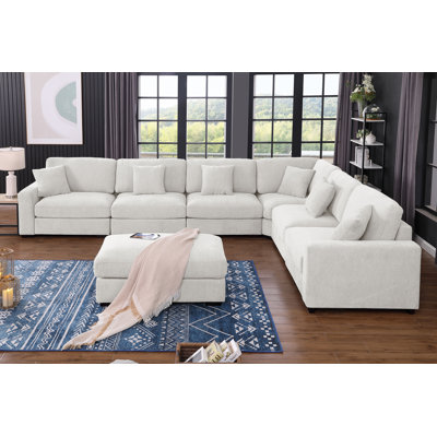 Modular Large 7 Seats Corner Sectional Sofa Comfy Cloud Couch With Movable Ottoman