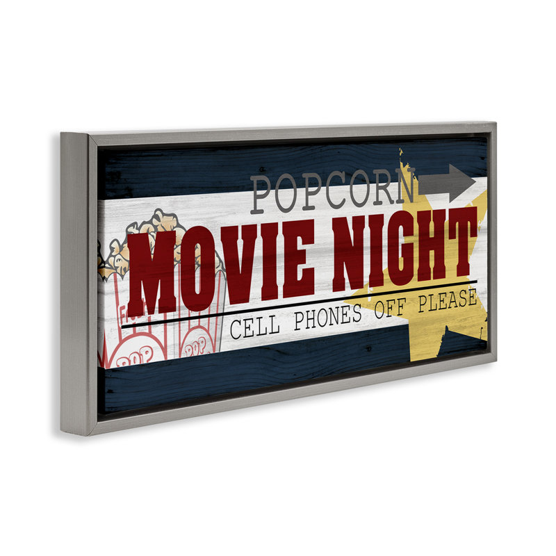 Enseigne rétro «Movie Night», Cadre flottant gris lustré, H 11 po x l 25 po