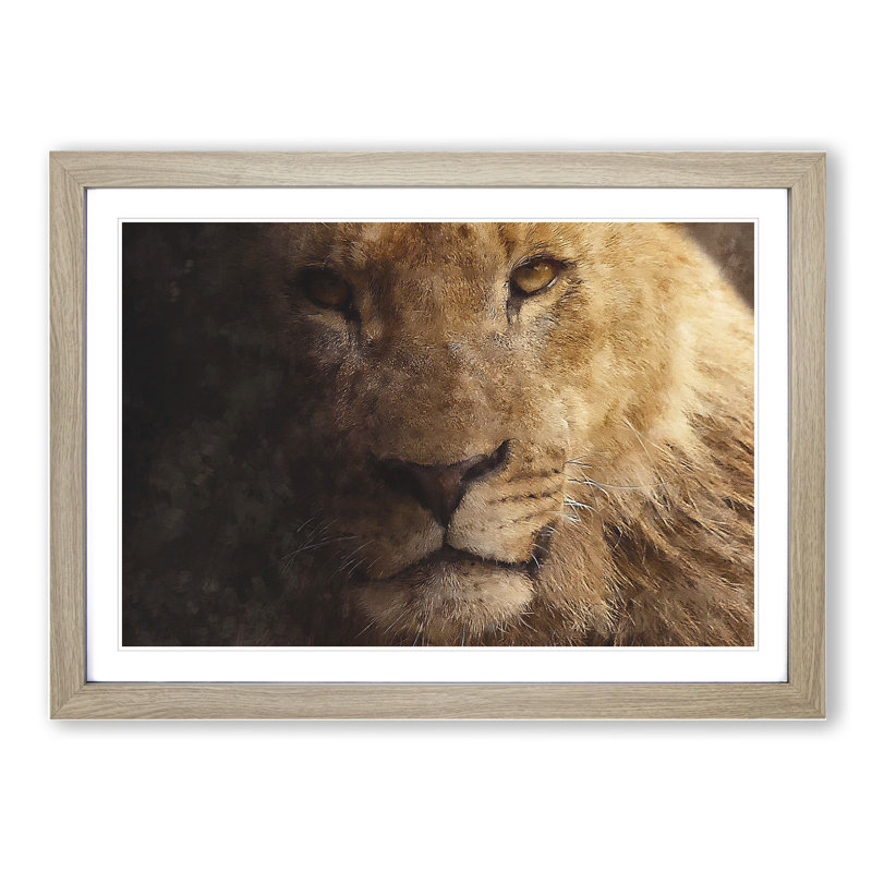 Lion Vol.3 - Picture Frame Graphic Art, 27cm H x 36cm W x 2cm D, Oak Framed
