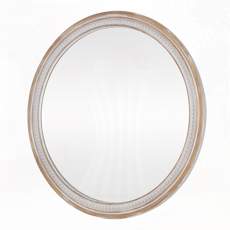 30" Round Solid Wood Farmhouse Wall Mirror