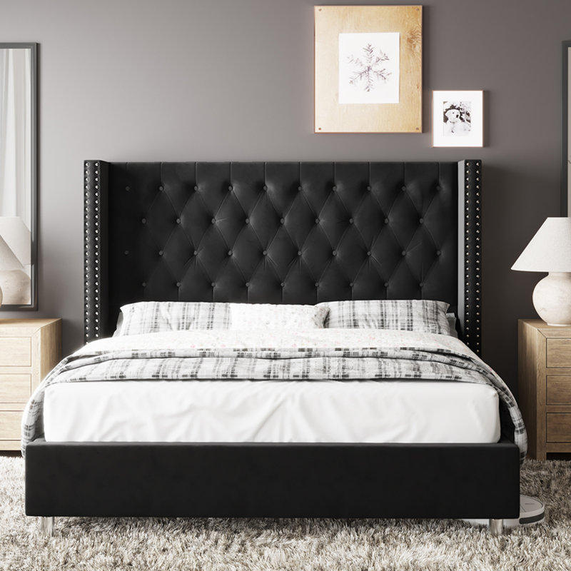 Dryden Upholstered Wingback Bed, Queen, Black