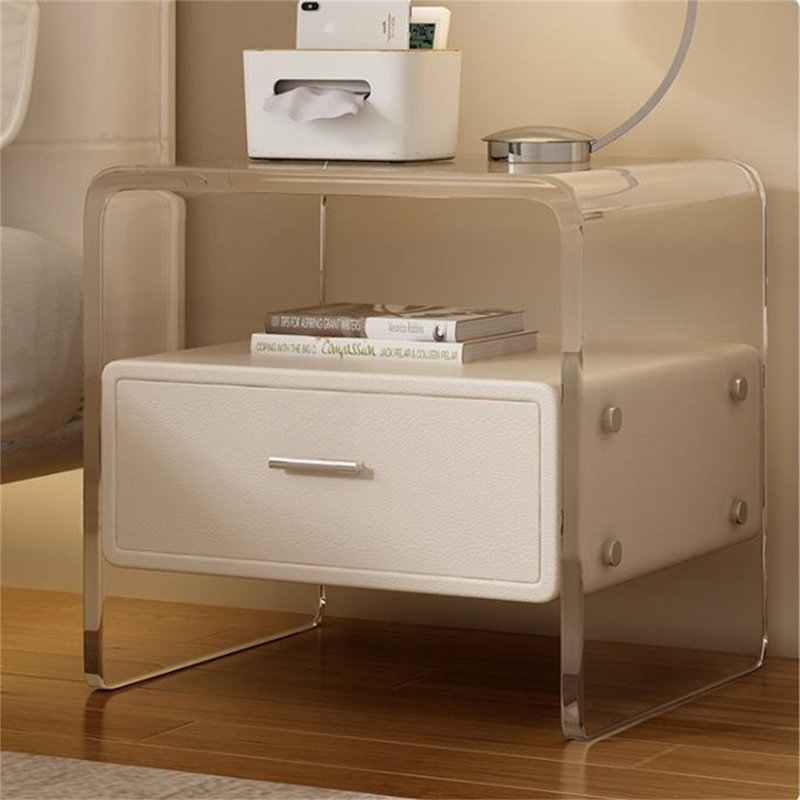 Table de chevet moderne et minimaliste en acrylique sans verrou, beige