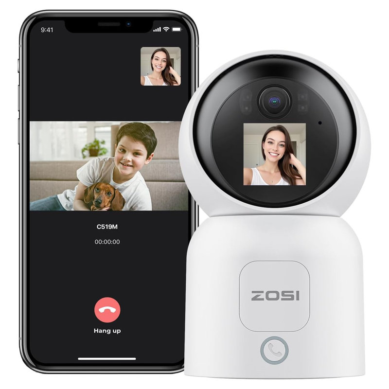 4MP 360° Pan/Tilt Security IP Camera with Monitor for Baby/Pet, One-Touch Call, 2-Way Video, Human Tracking