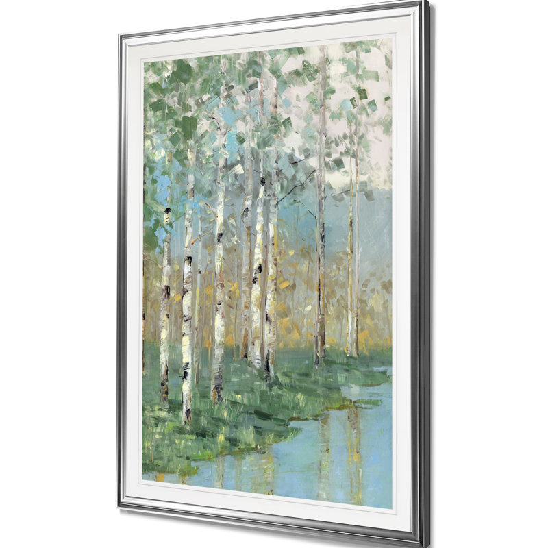 Birch Reflections I - reproduction sur toile, H 24 po x l 20 po, Impression encadrée, Argent argent
