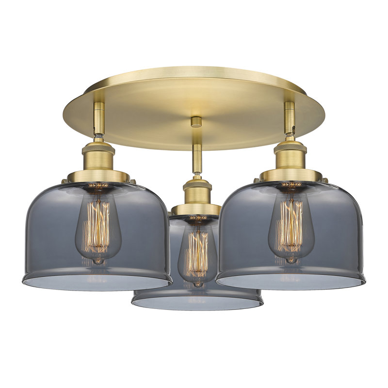Plafonnier Bell, Plaqué couleur fumée, Laiton brossé