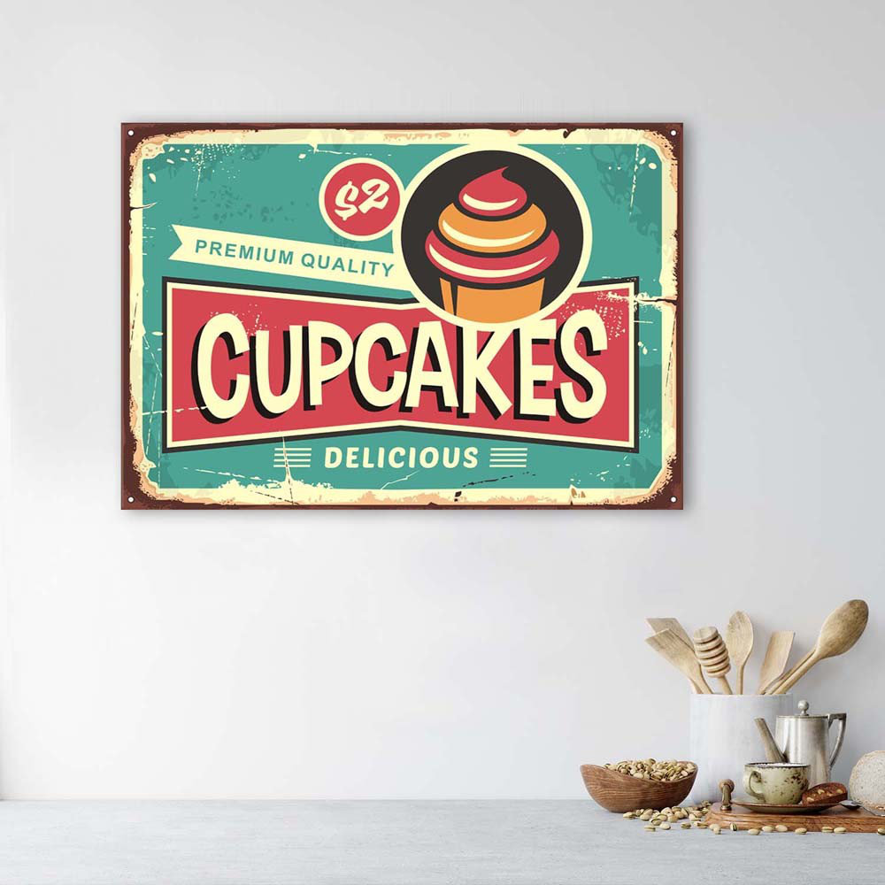 Leinwandbild Sign Retro Poster Cupcakes