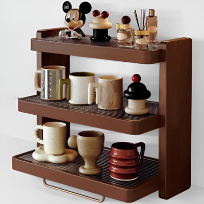 Light Luxury Rubber Wood Three-Layer Cup Holder | Solid Wood Coffee Cup Storage Craft | Desktop Storage Holder | Thickened Moisture-Proof Design