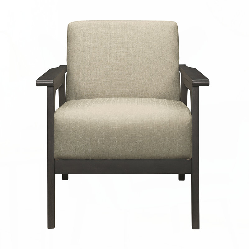Chaise d'appoint rembourrée en tissu brun clair 1 pièce en bois d'hévéa massif gris antique, Marron clair