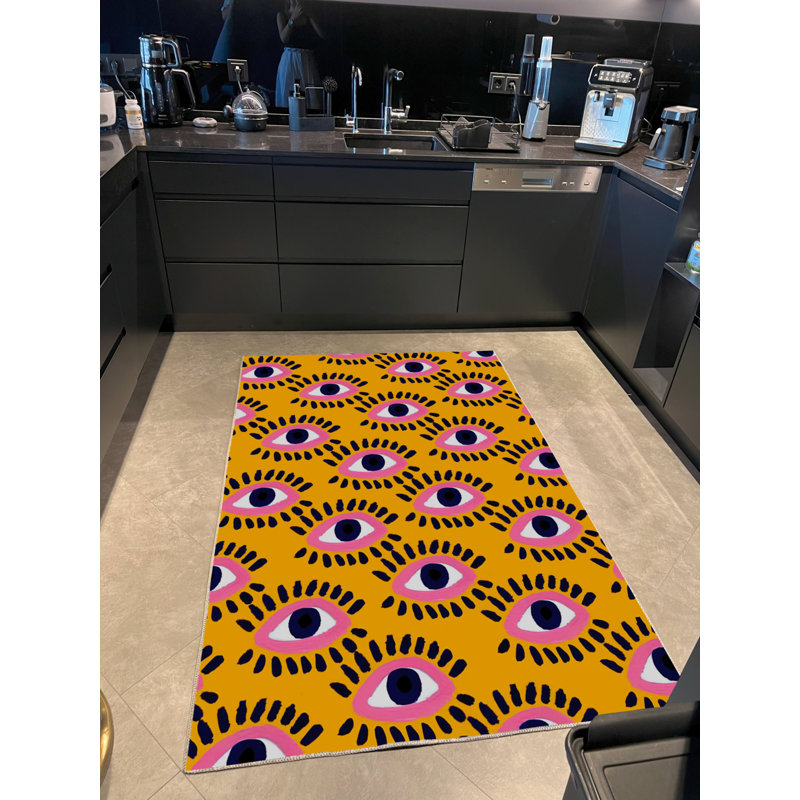 Tapis intérieur / extérieur en polypropylène jaune / rose Sayvion, Rectangle 4 pi 11 po x 8 pi 2 po