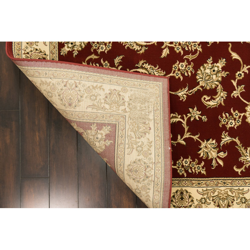 Tapis décoratif rouge de métier à tisser à la machine oriental, Rectangle 7 pi 10 po x 10 pi 10 po