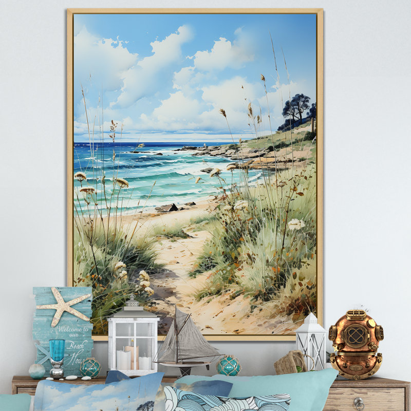 Beach Coastal Nostalgia III - Nautique et plage, reproduction d'art sur toile, Cadre naturel flottant