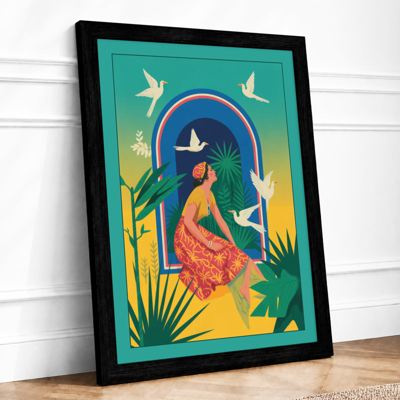 Woman in Paradise Tropical - Framed Print, A1 - 84.1 x 59.4 cm, Black
