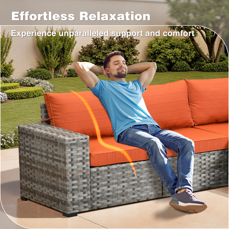 Evanna Wicker 10 - Person Patio Conversation Set with Cushions, Orange Red