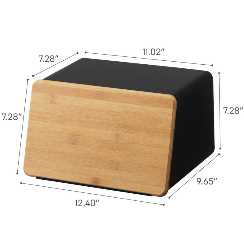 Boîte à pain tour avec couvercle en bois de bambou amovible, boîte de rangement pour la cuisine, Noir