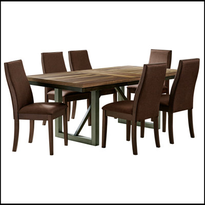 Holloway Natural Walnut and Chocolate 7-piece Dining Set, Perfect for Elegant and Functional Family Meals