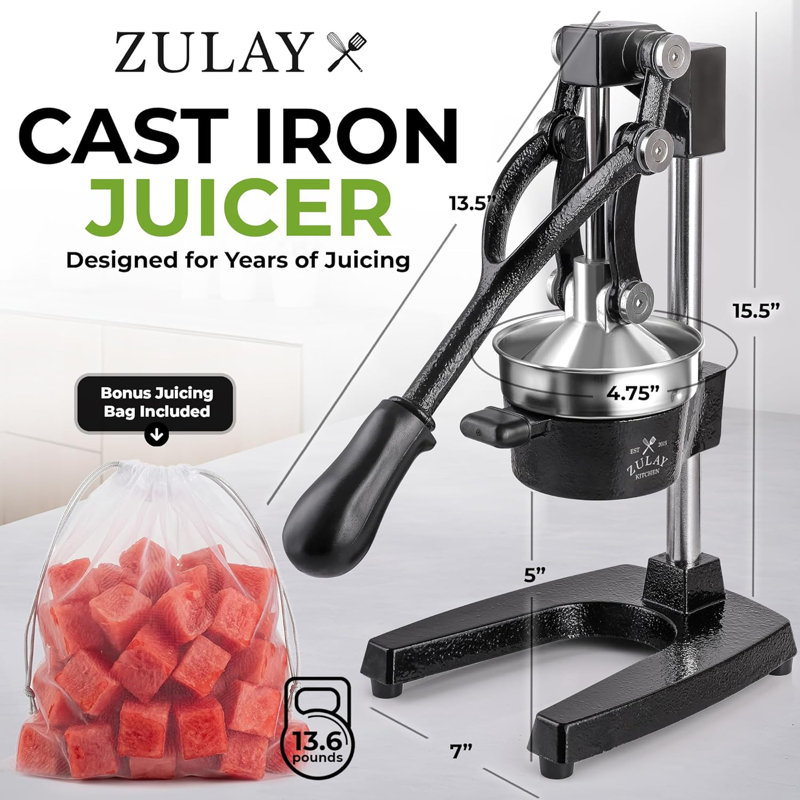 Zulay Kitchen Large Manual Fruit Juicer Press - Heavy Duty Commercial Citrus Juicer, Black