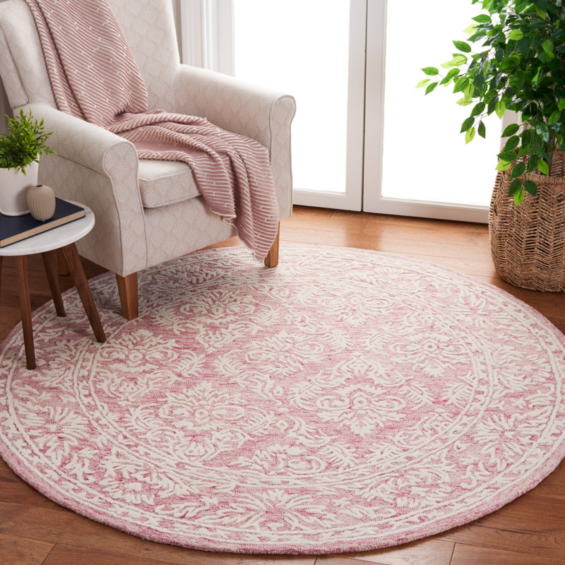 Tapis en laine touffeté à la main rose / ivoire Dylanne, Rond 6 pi