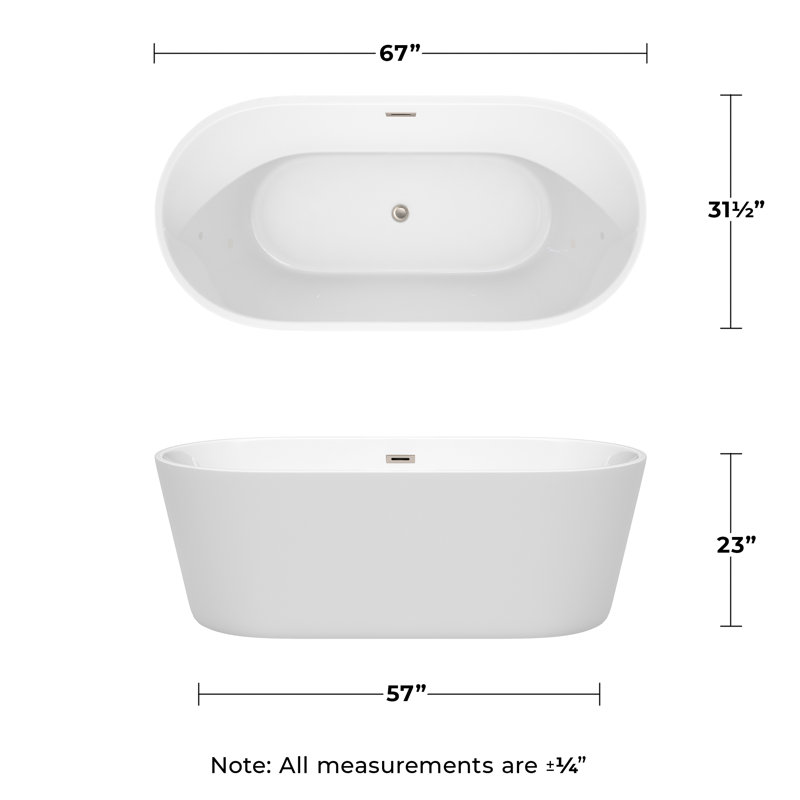 Carissa 67'' x 31.5'' Soaking Acrylic Bathtub, Brushed Nickel
