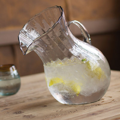 Ivy Bronx Traditional Round Handcrafted Ribbed Tilted Pitcher In Clear
