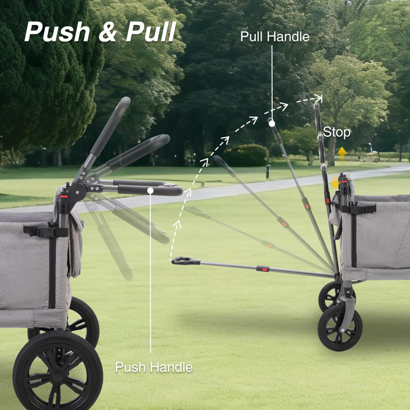 Poussette pour 2 enfants, chariot pliable à tirer avec auvent