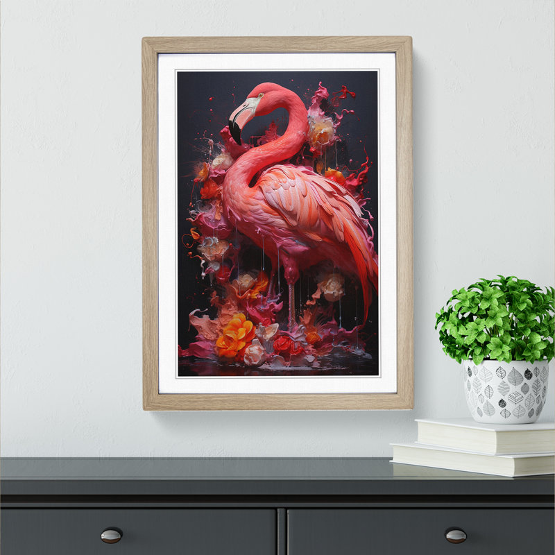 Flamingo Neo-Plasticism - Framed Print, Oak, 64cm H x 46cm W x 2cm D