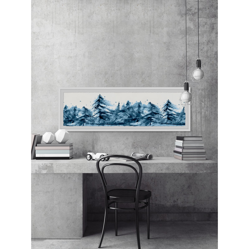 Forêt brumeuse - peinture panoramique encadrée, H 15 po x l 45 po x P 1,5 po