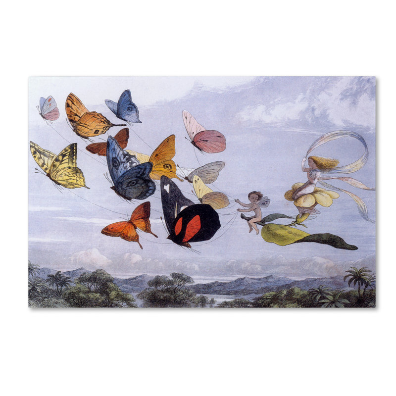 « fée papillons 1 », art mural sur toile tendue, H 30 po x l 47 po