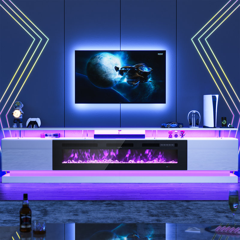 Smart Fireplace Tv Stand For 100 Inch Tvs, With Wi-fi & App Control, Multi-color Led Lights, Modern Electric Fireplace Tv Console For Living Room