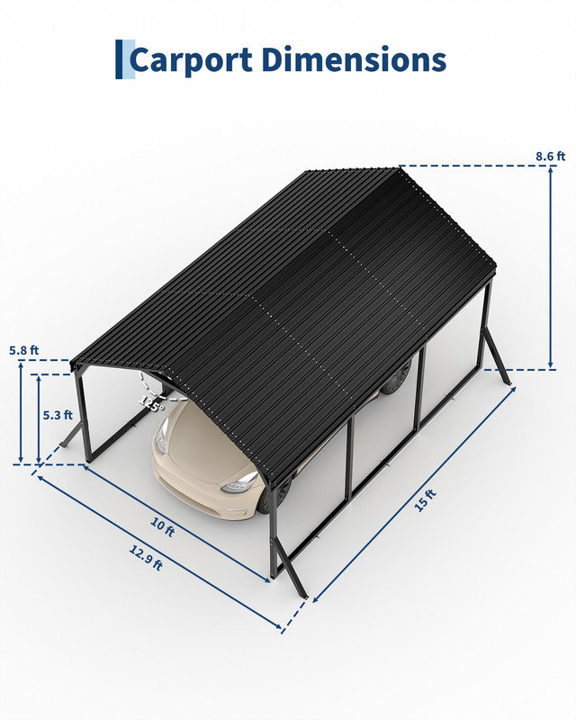All-Weather Metal Carport with Reinforced Steel Frame, 10x15x9 ft Portable Garage Shelter for Vehicles, Boats & Storage