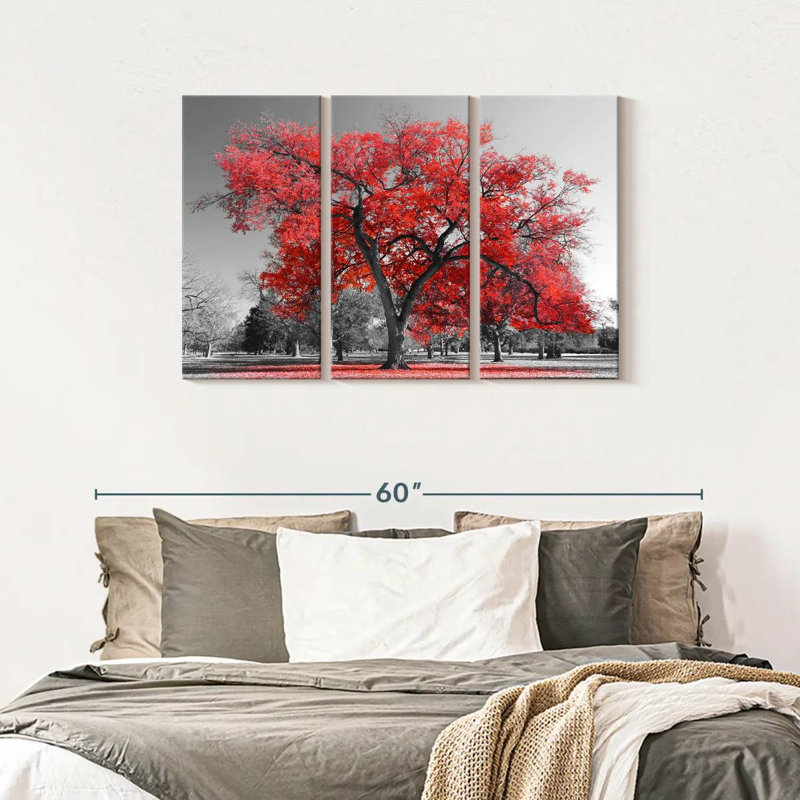 Arbre rouge - Ensemble de 3 toiles tendues, H 28 po x l 45 po x P 1,25 po