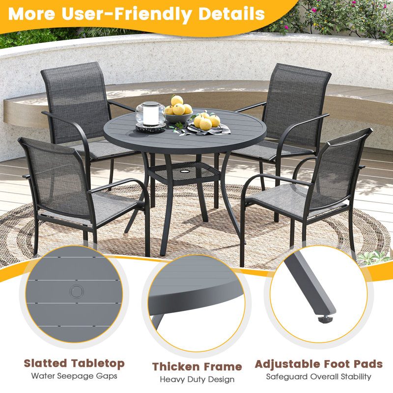 Eilardt 4 - Person Patio Dining Set with Round Table, Gray/Gray
