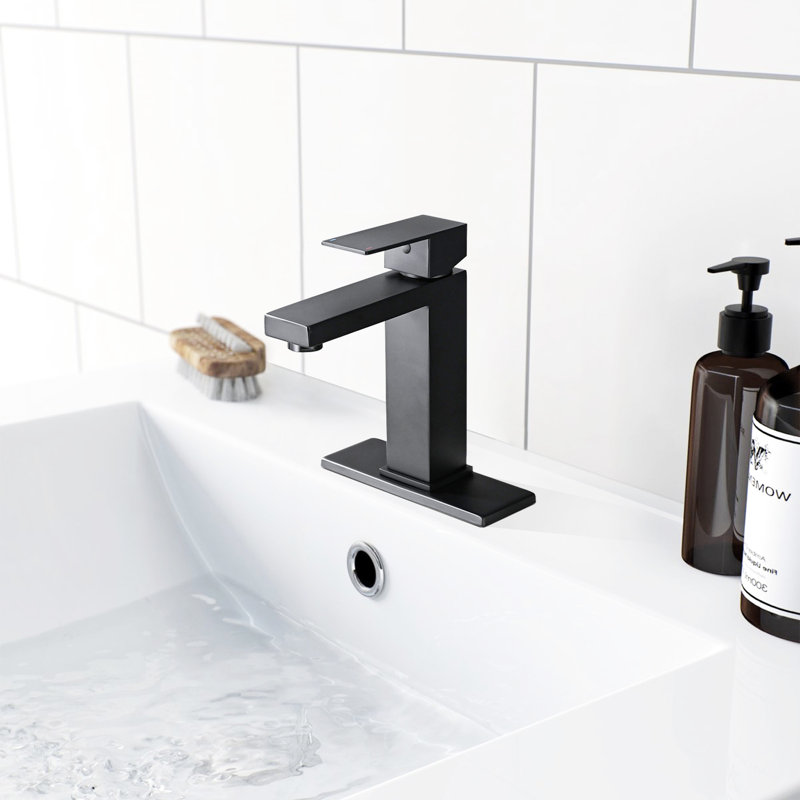 Robinet de salle de bain contemporain, en acier inoxydable, noir mat, avec indicateurs chaud / froid et bonde pour la finition noire moderne du projet Refresh Project 2, décoration d'assemblage