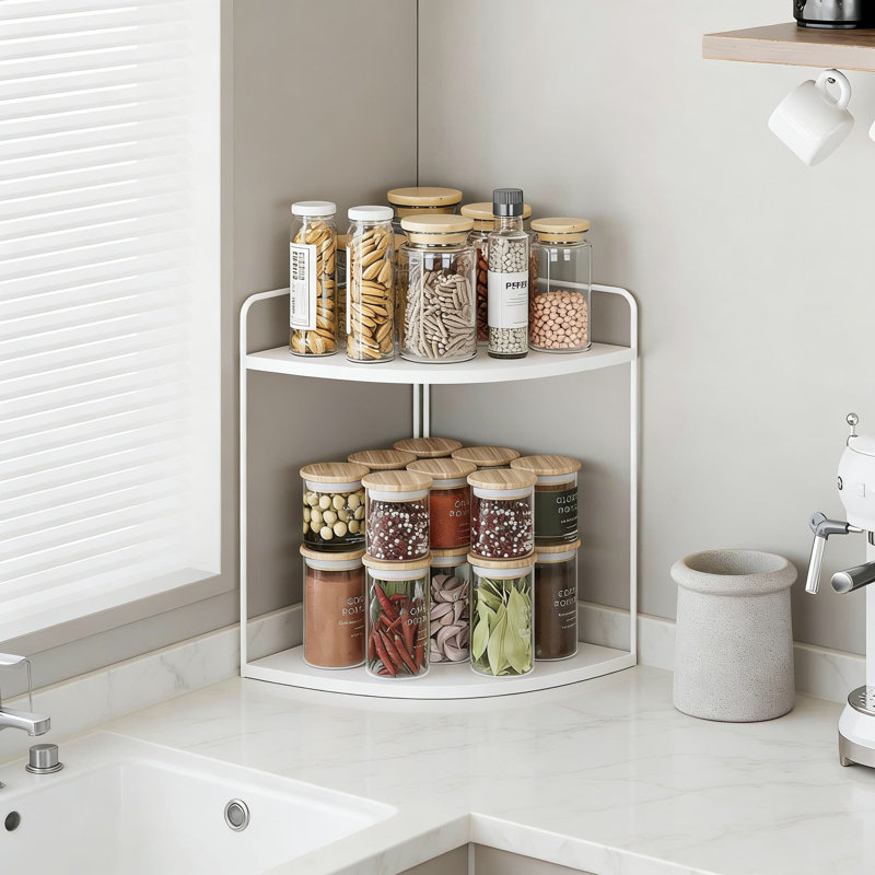 Organisateur de comptoir de salle de bain, tablette d'angle à 2 niveaux pour meuble-lavabo et lavabo, panier de rangement peu encombrant pour articles de toilette et articles de toilette essentiels